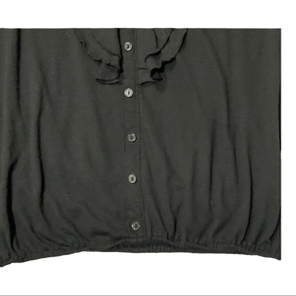 Sleeveless V Neck Blouse Solid Black Ruffle Trim - Picture 5 of 7